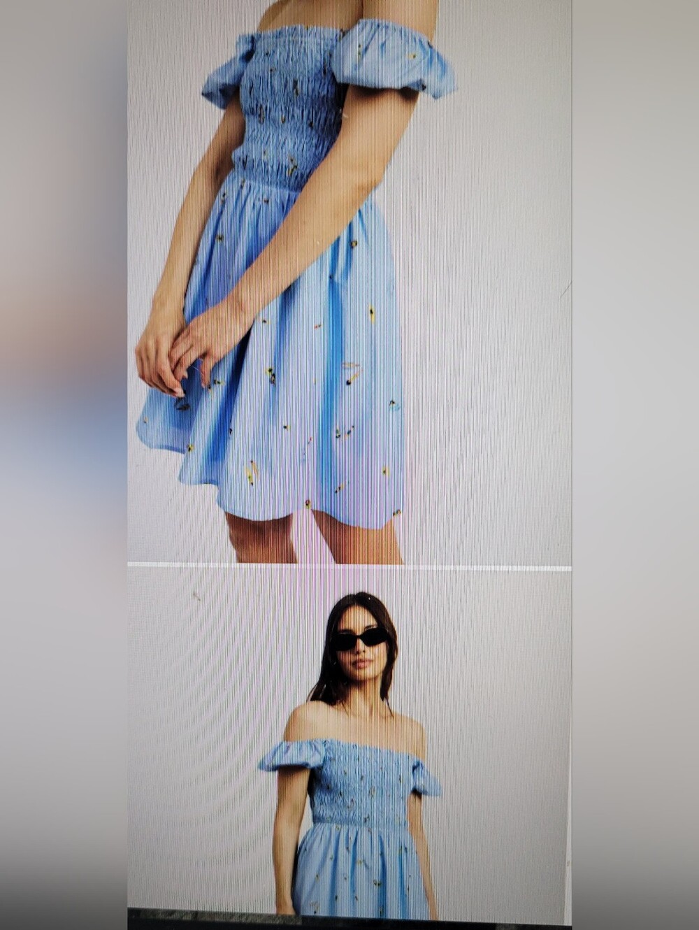 En SalsonOff-Shoulder Light Blue Smocked Summer Dress LARGE